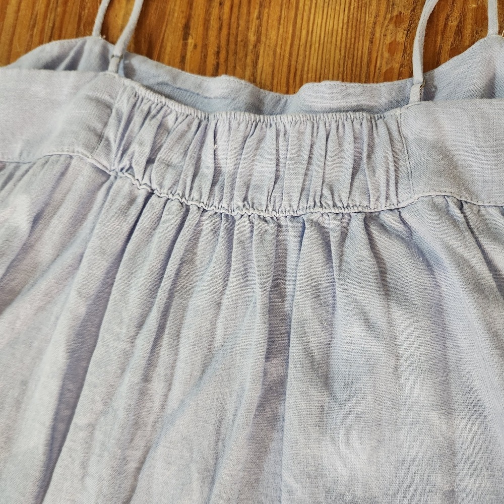 Abercrombie & Fitch Linen Blend Maxi Dress Lrg Blue Asymmetric Tiers Adjustable - Picture 6 of 13